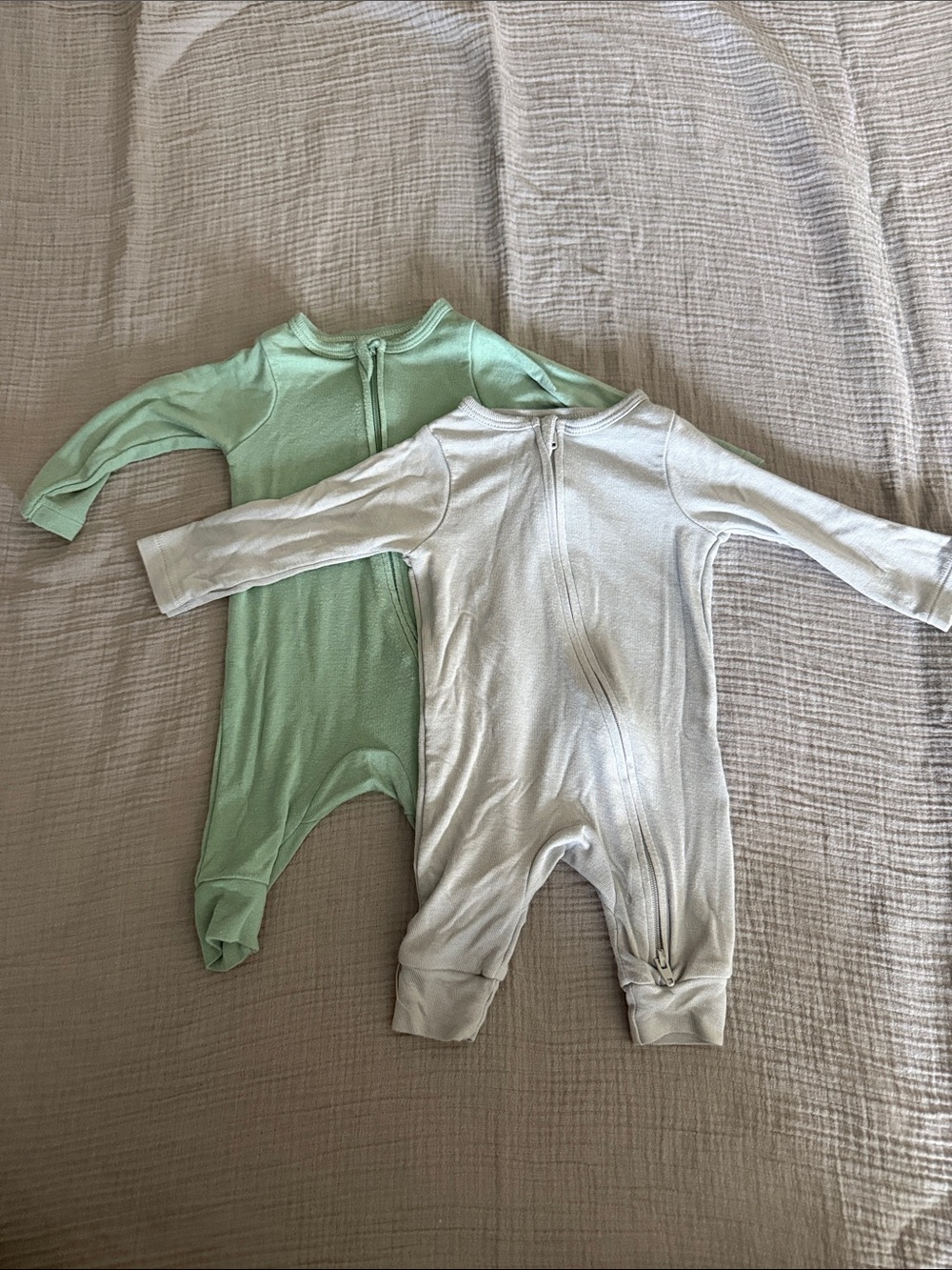 cloud island Mint and Light Gray Zip Footed Baby One-Pieces
